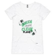 Load image into Gallery viewer, A Green Planet Is A Clean Planet - Womens V-Neck T-Shirt
