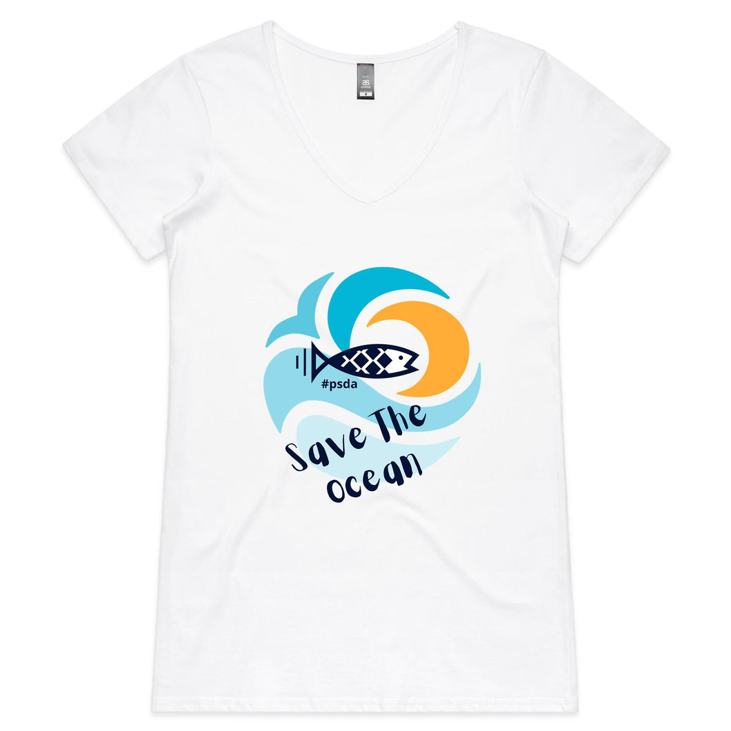 Save The Ocean - Womens V-Neck T-Shirt