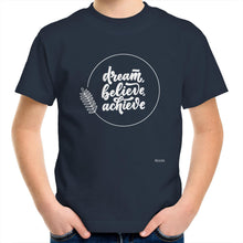 Load image into Gallery viewer, Dream. Believe. Achieve - Kids/Youth Crew T-Shirt
