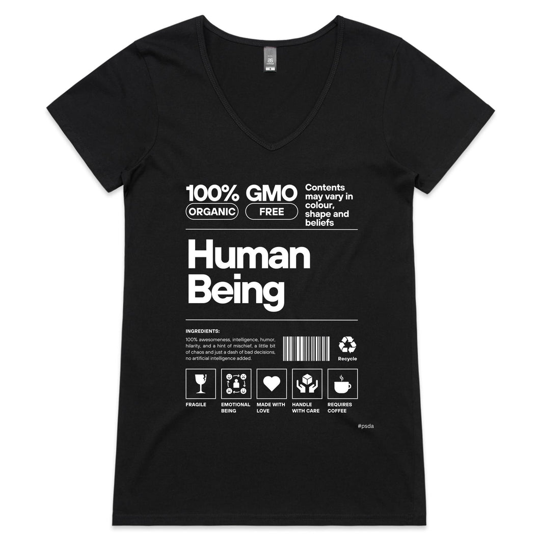 Human Being - Womens V-Neck T-Shirt