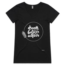 Load image into Gallery viewer, Dream Believe Achieve Female V-Neck T-Shirt
